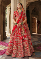 Monjolika Fashion Red Khatli Embroidered Silk Blend Bridal Lehenga Choli