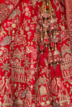 Monjolika Fashion Red Khatli Embroidered Silk Blend Bridal Lehenga Choli