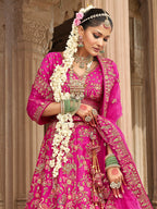 Monjolika Fashion Magenta Pink Khatli Embroidered Silk Blend Bridal Lehenga Choli - Distacart