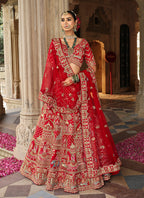 Monjolika Fashion Red Khatli Embroidered Silk Blend Bridal Lehenga Choli - Distacart