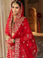 Monjolika Fashion Red Khatli Embroidered Silk Blend Bridal Lehenga Choli - Distacart