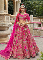 Monjolika Fashion Rani Pink Khatli Embroidered Silk Blend Bridal Lehenga Choli - Distacart