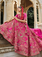Monjolika Fashion Rani Pink Khatli Embroidered Silk Blend Bridal Lehenga Choli - Distacart