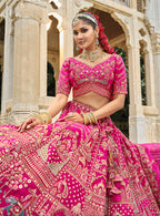 Monjolika Fashion Rani Pink Khatli Embroidered Silk Blend Bridal Lehenga Choli - Distacart
