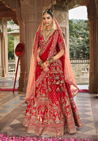 Monjolika Fashion Red Khatli Embroidered Silk Blend Bridal Lehenga Choli - Distacart