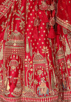 Monjolika Fashion Red Khatli Embroidered Silk Blend Bridal Lehenga Choli - Distacart
