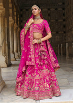 Monjolika Fashion Magenta Pink Khatli Embroidered Silk Blend Bridal Lehenga Choli - Distacart