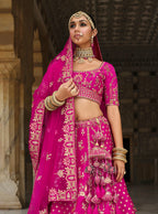 Monjolika Fashion Magenta Pink Khatli Embroidered Silk Blend Bridal Lehenga Choli - Distacart