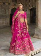 Monjolika Fashion Magenta Pink Khatli Embroidered Silk Blend Bridal Lehenga Choli - Distacart
