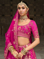 Monjolika Fashion Magenta Pink Khatli Embroidered Silk Blend Bridal Lehenga Choli - Distacart