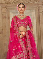 Monjolika Fashion Rani Pink Khatli Embroidered Silk Blend Bridal Lehenga Choli - Distacart