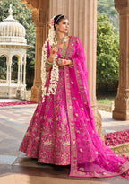Monjolika Fashion Magenta Pink Khatli Embroidered Silk Blend Bridal Lehenga Choli - Distacart