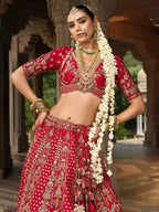 Monjolika Fashion Red Khatli Embroidered Silk Blend Bridal Lehenga Choli - Distacart