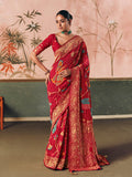 Monjolika Fashion Red Bandhej Weaving Work Faux Khadi Georgette Saree - Distacart