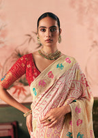 Monjolika Fashion Off White Bandhej Weaving Work Faux Khadi Georgette Saree - Distacart