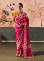 Monjolika Fashion Rani Pink Bandhej Weaving Work Faux Khadi Georgette Saree - Distacart