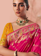 Monjolika Fashion Rani Pink Bandhej Weaving Work Faux Khadi Georgette Saree - Distacart