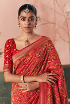 Monjolika Fashion Red Bandhej Weaving Work Faux Khadi Georgette Saree - Distacart