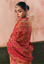 Monjolika Fashion Red Bandhej Weaving Work Faux Khadi Georgette Saree - Distacart
