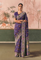 Monjolika Fashion Violet Bandhej Weaving Work Faux Khadi Georgette Saree - Distacart