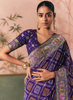 Monjolika Fashion Violet Bandhej Weaving Work Faux Khadi Georgette Saree - Distacart