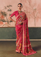 Monjolika Fashion Rani Pink Bandhej Weaving Work Faux Khadi Georgette Saree - Distacart