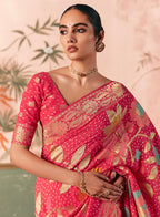 Monjolika Fashion Pink Bandhej Weaving Work Faux Khadi Georgette Saree - Distacart