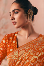 Monjolika Fashion Orange Bandhej Weaving Work Faux Khadi Georgette Saree - Distacart