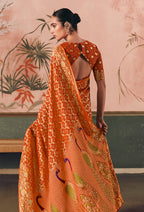Monjolika Fashion Orange Bandhej Weaving Work Faux Khadi Georgette Saree - Distacart