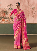 Monjolika Fashion Pink Bandhej Weaving Work Faux Khadi Georgette Saree - Distacart