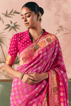 Monjolika Fashion Pink Bandhej Weaving Work Faux Khadi Georgette Saree - Distacart