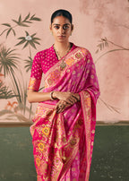 Monjolika Fashion Pink Bandhej Weaving Work Faux Khadi Georgette Saree - Distacart