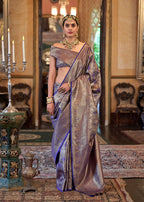 Monjolika Fashion Kanjivaram Silk Blend Classic Saree with Woven Work for Women in Violet - Distacart