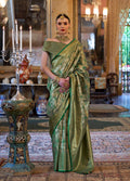 Monjolika Fashion Kanjivaram Silk Blend Classic Saree with Woven Work for Women in Green - Distacart