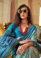 Monjolika Fashion Aqua Blue Printed Silk Blend Party Contemporary Saree - Distacart