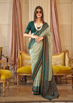 Monjolika Fashion Green Printed Silk Blend Party Contemporary Saree - Distacart