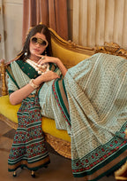 Monjolika Fashion Green Printed Silk Blend Party Contemporary Saree - Distacart
