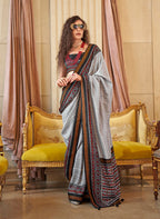 Monjolika Fashion Grey Printed Silk Blend Party Contemporary Saree - Distacart