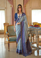 Monjolika Fashion Light Blue Printed Silk Blend Party Contemporary Saree - Distacart