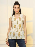 Yufta Mustard Cotton Sleeveless Boxy Top