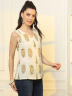 Yufta Mustard Cotton Sleeveless Boxy Top