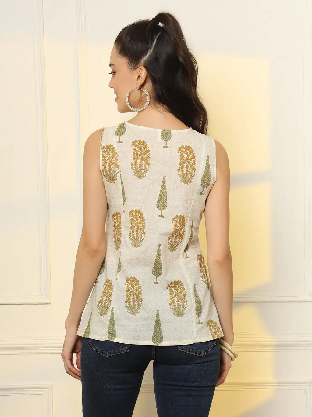 Yufta Mustard Cotton Sleeveless Boxy Top