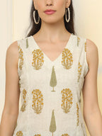 Yufta Mustard Cotton Sleeveless Boxy Top