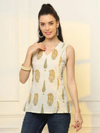 Yufta Mustard Cotton Sleeveless Boxy Top