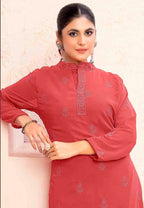 Monjolika Fashion Light Red Georgette Embroidered Work Party Pant Style Suit - Distacart
