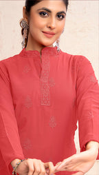 Monjolika Fashion Light Red Georgette Embroidered Work Party Pant Style Suit - Distacart