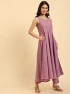 Yufta Purple Silk Sleeveless Kurta With Pant Banarasi Dupatta Set - Distacart