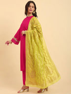 Yufta Pink Silk Flared Sleeves Kurta With Palazzo Banarasi Dupatta Set