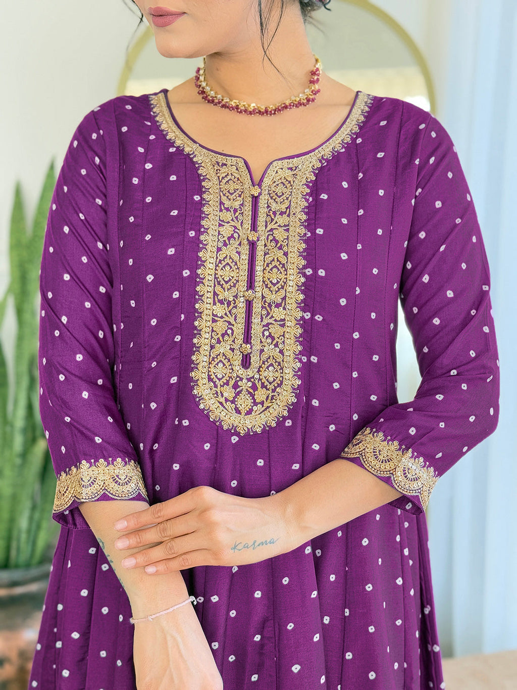 The52 Beautiful Embroidery Work with Vichitra Silk Fabric Flared Kurta, Pant and Dupatta Set - Distacart