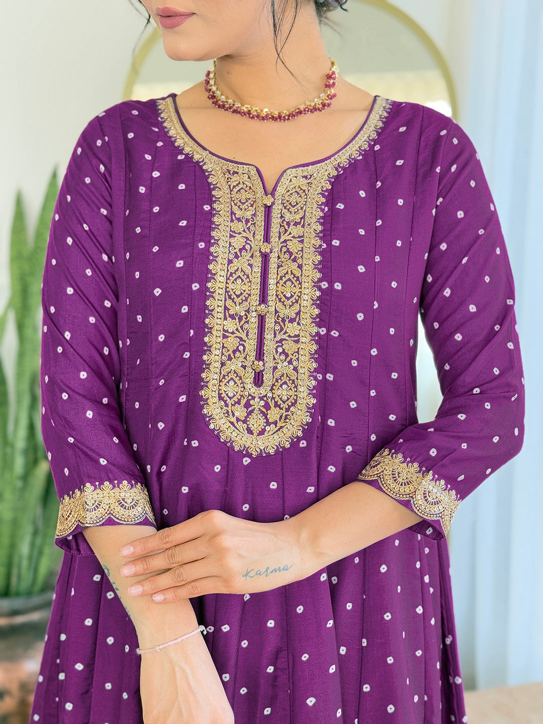 The52 Beautiful Embroidery Work with Vichitra Silk Fabric Flared Kurta, Pant and Dupatta Set - Distacart